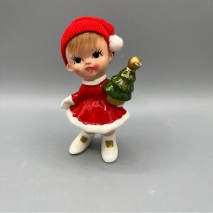 RARE Vintage MCM Napco Christmas Girl Caroler Holding Tree Fabric Stocking Cap